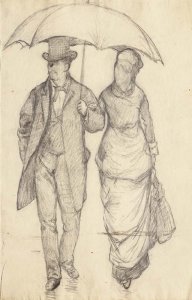 Homme et femme sous un parapluie (Etude pour Rue de Paris, temps de pluie)